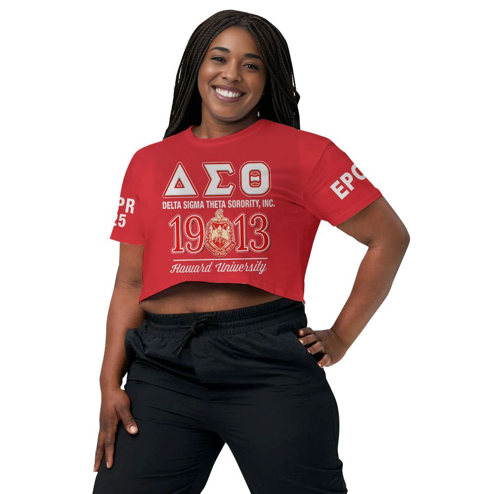 Ireishprint Delta Sigma Theta Custom Probate Line Crop Shirt, Personalized Crimson Red Lettered 1913 Sorority Crop Top