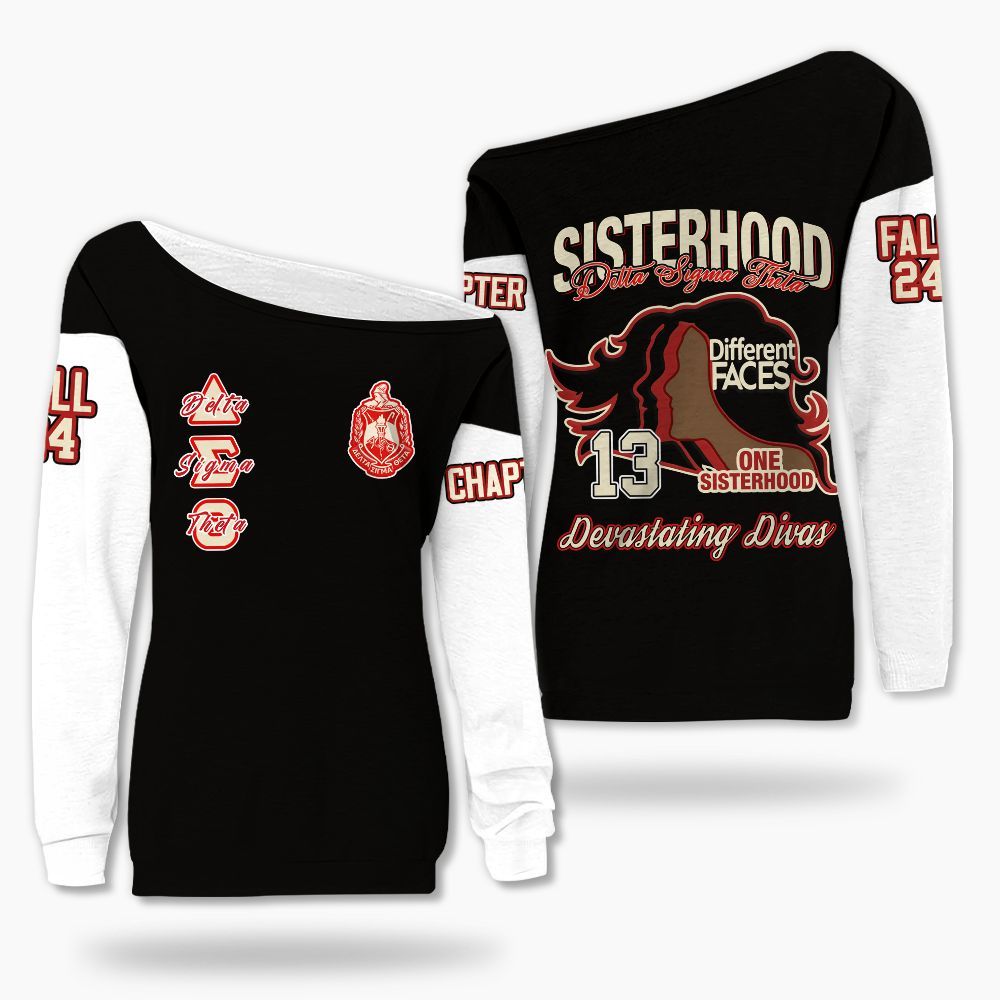 Ireishprint Delta Sigma Theta Custom Chapter Off Shoulder Sweatshirt, Delta Sigma Theta Sisterhood Black Shirt 1913 Sorority Off Shoulder Sweatshirt