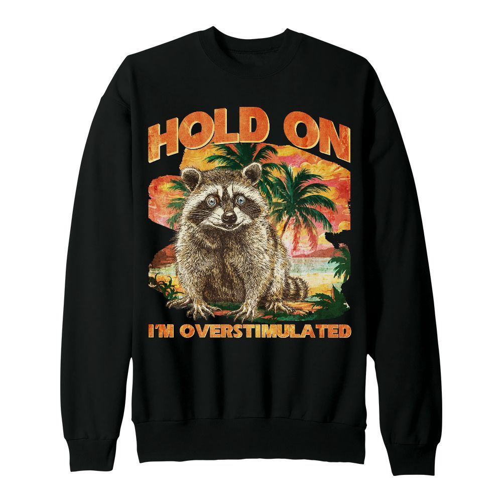 Amare Box Vintage Raccoon On Beach Shirt, Retro Hold On I'm Overstimulated Meme Gift For Fan Unisex Sweatshirt