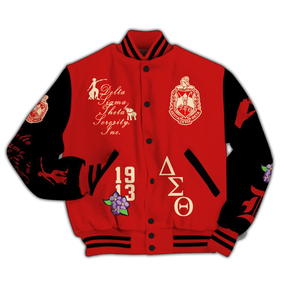 Ireishprint Delta Sigma Theta Varsity Jacket, Crimson Red Delta Legacy Jacket 1913 Sorority Jacket