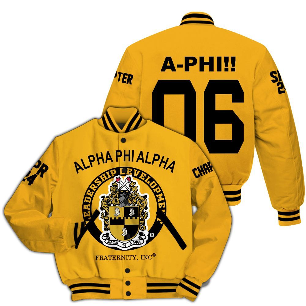 Ireishprint ΑΦΑ Custom Chapter Varsity Jacket, APHIII ΑΦΑ Gold Standard Develop Leaders Fraternity Jacket