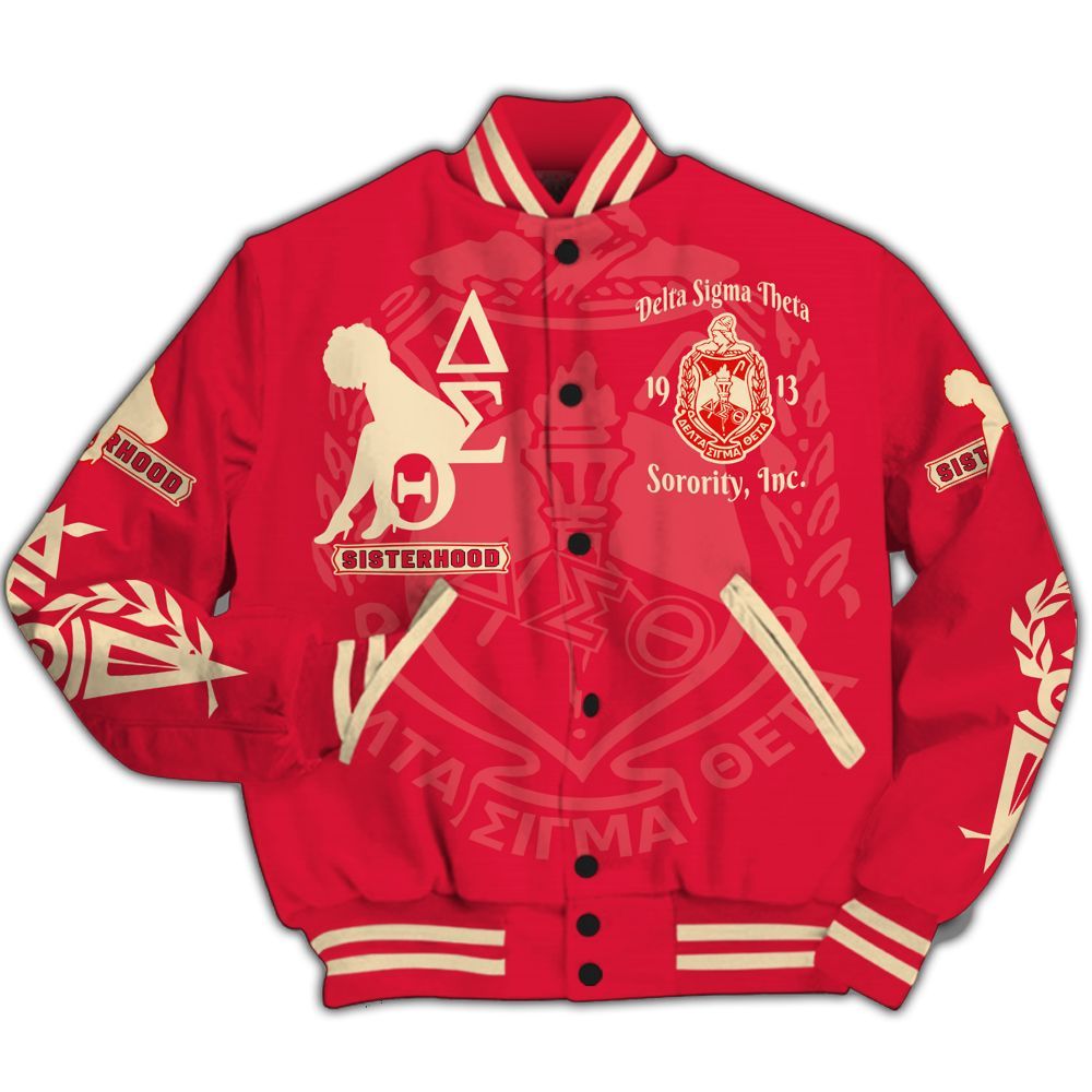 Ireishprint Delta Sigma Theta Varsity Jacket, Sisterhood Crimson Varsity Jacket Delta Sigma Theta Sorority Jacket