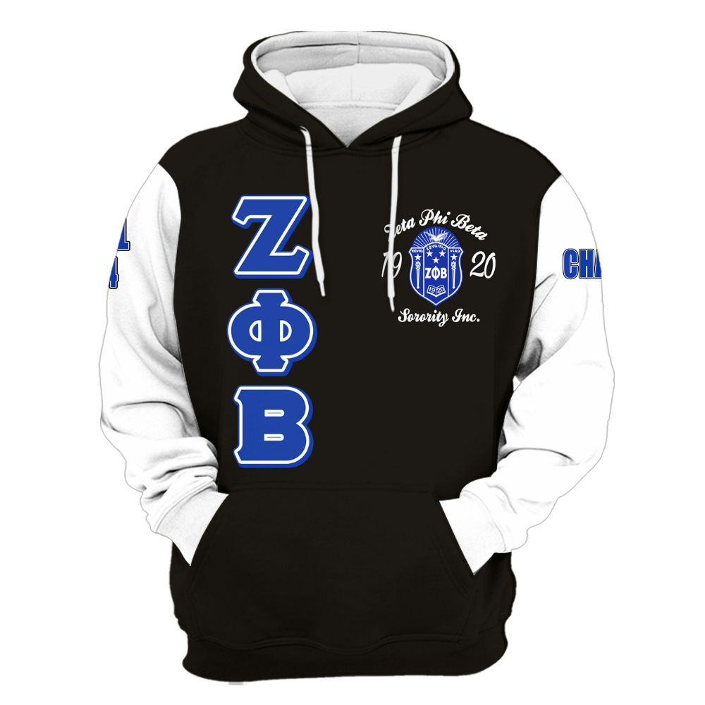 Ireishprint Zeta Phi Beta Custom Chapter Shirt, Personalized Your Z Phi B Black Blue Sleeve 1920 Zeta Phi Beta Sorority Hoodie