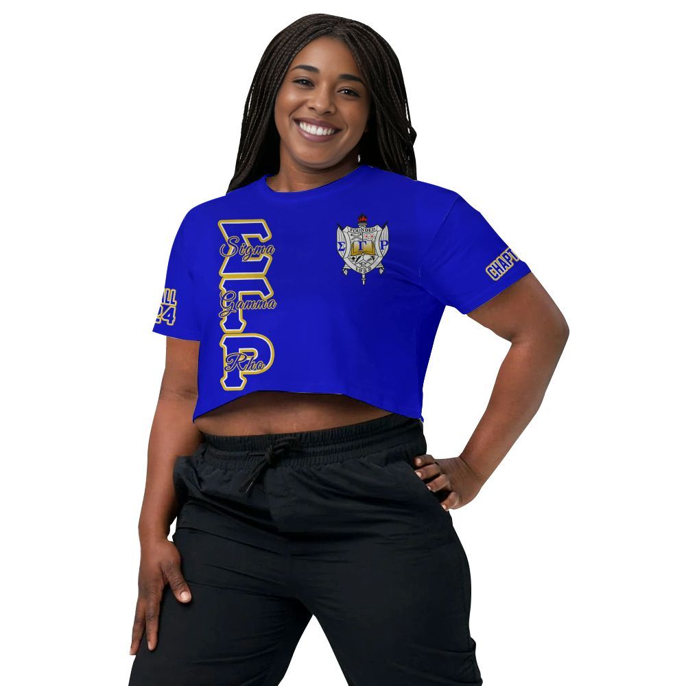 Ireishprint Sigma Gamma Rho Custom Chapter Crop Shirt, Personalized Royal Blue Sigma Gamma Rho Sorority Crop Top
