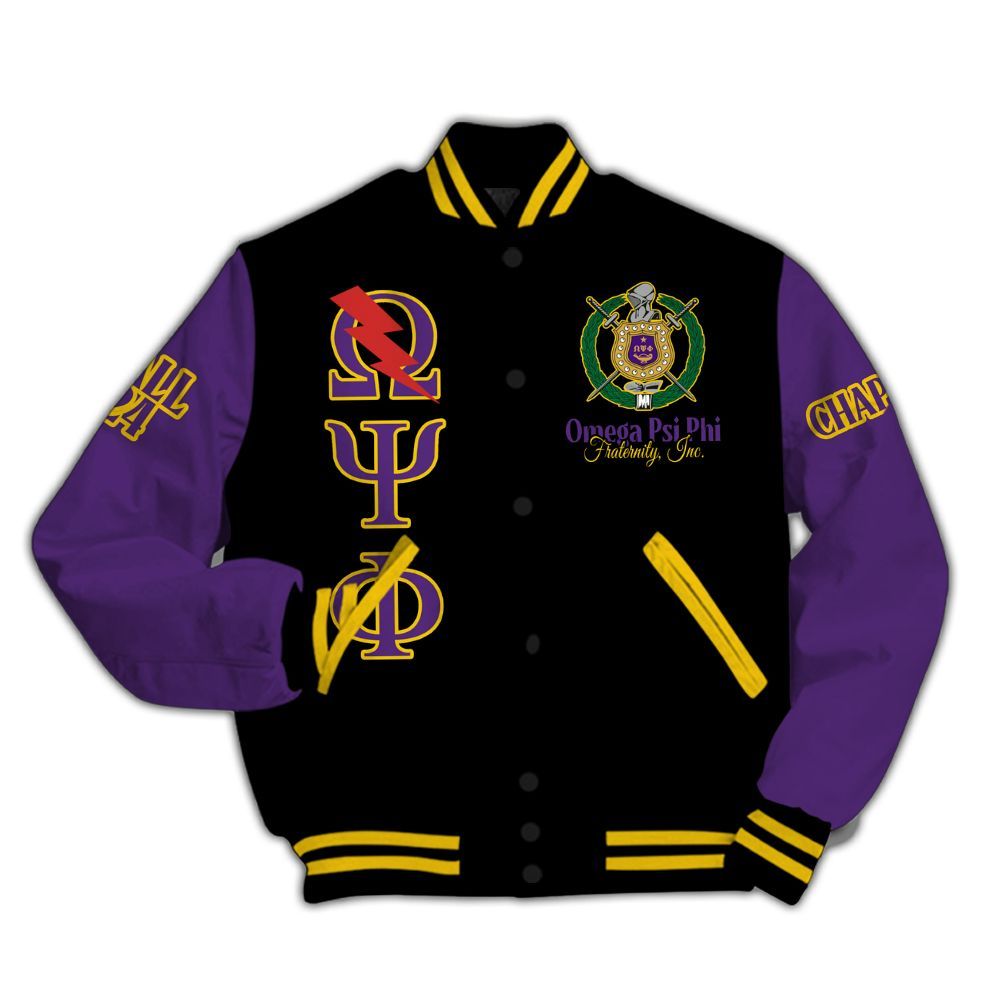 Ireishprint ΩΨΦ Custom Chapter Varsity Jacket, Personalized Black Jacket ΩΨΦ 1911 Fraternity Jacket