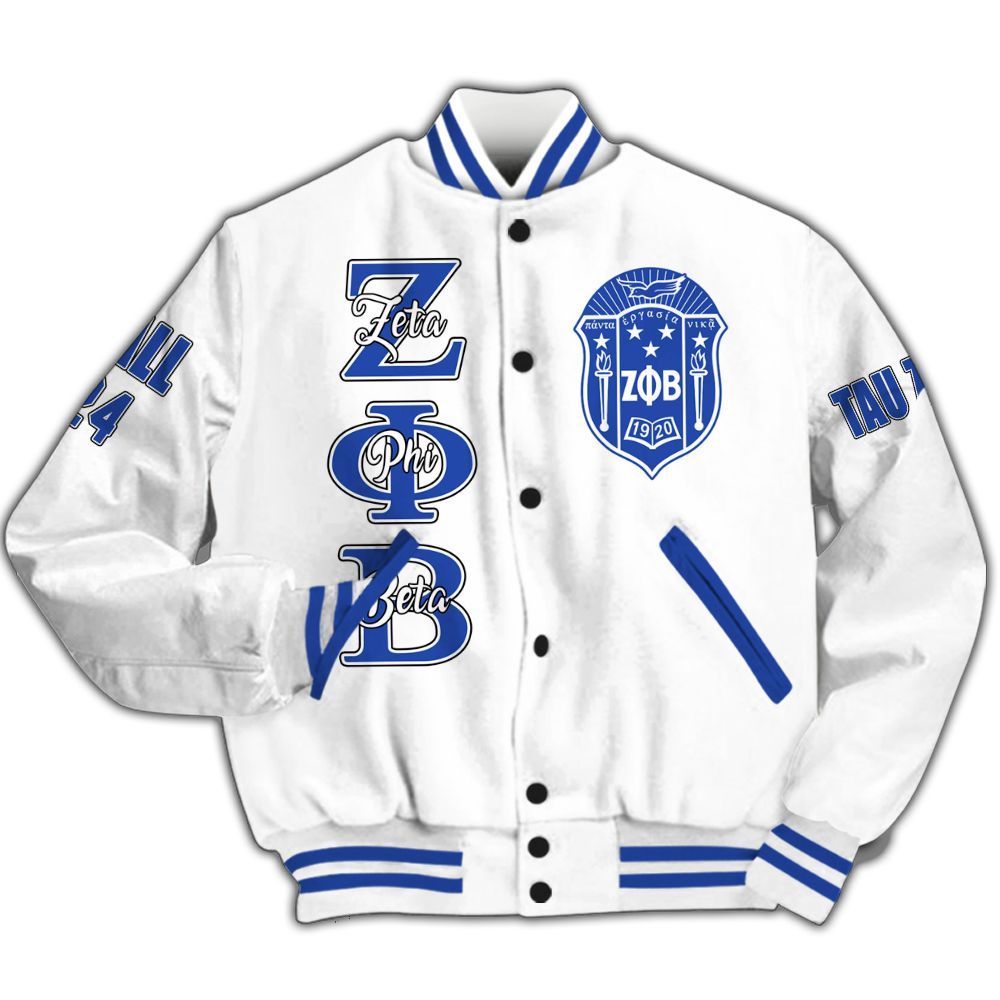 Ireishprint Zeta Phi Beta Custom Chapter Varsity Jacket, Personalized Your Z Phi B White Varsity Jacket 1920 Zeta Phi Beta Sorority Jacket