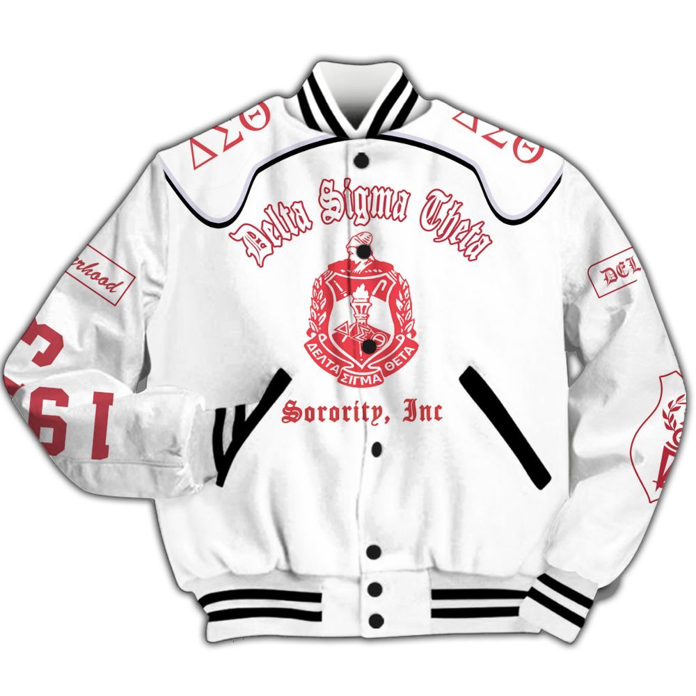 Ireishprint Delta Sigma Theta Varsity Jacket, Delta Sigma Theta White Varsity Jacket Sorority Jacket