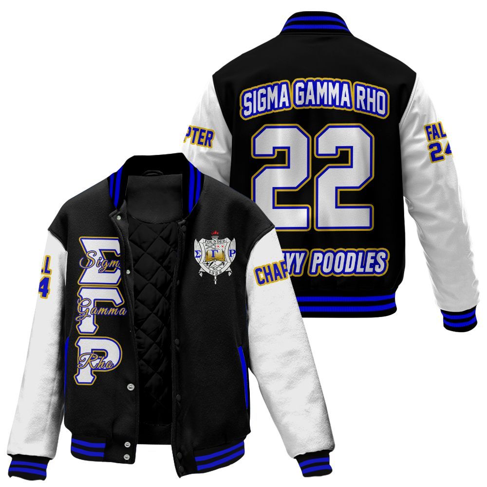 Ireishprint Tau Beta Sigma Custom Chapter Stitched Jacket, Personalized Black Mix White Sleeves Tau Beta Sigma Sorority Embroidered Jacket
