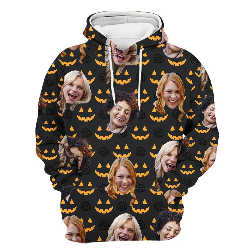 Amare Box Custom Face Photo Halloween Hawaiian Shirt, Personalized Face Friends Halloween Party Unisex Hoodie