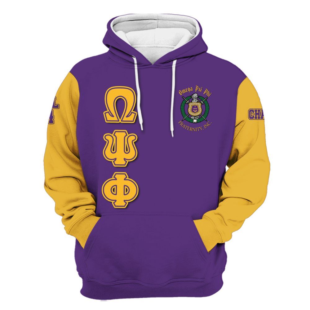 Ireishprint ΩΨΦ Custom Chapter Shirt, Personalized Gold Sleeves Style Shirt ΩΨΦ Fraternity Hoodie