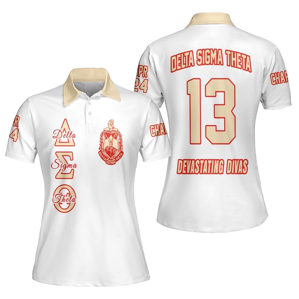 Ireishprint Delta Sigma Theta Custom Chapter Polo Shirt, Personalized White Mix Cream Polo Shirt Delta Sigma Theta Since 1913 Sorority Polo Shirt