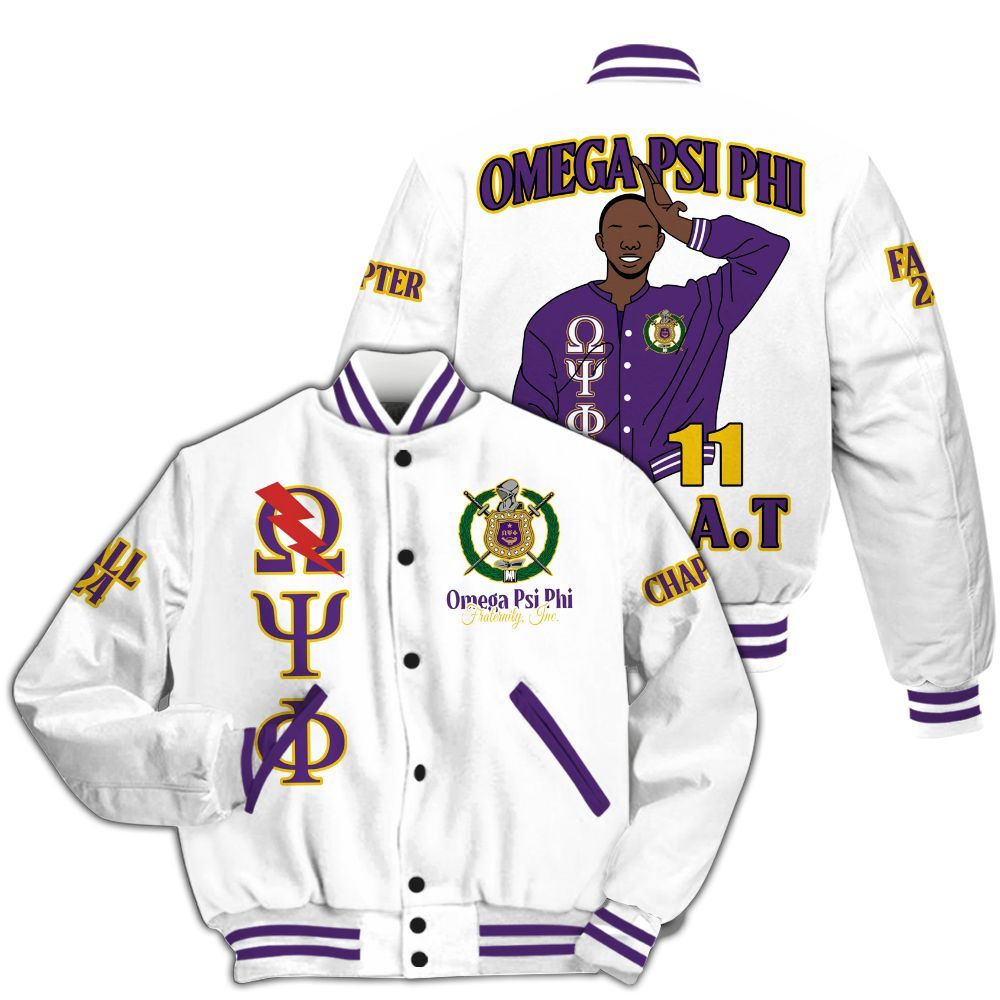 Ireishprint ΩΨΦ Custom Chapter Varsity Jacket, Personalized White Jacket ΩΨΦ 1911 Fraternity Jacket