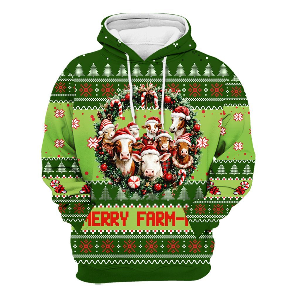 Amare Box Merry Farm-mas Shirt, Christmas Farm Shirt, Cute Animal, Holiday Season Christmas Unisex Gift Shirt Unisex Hoodie