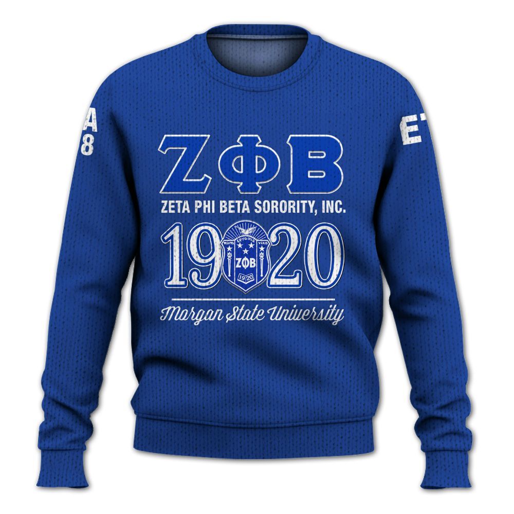 Ireishprint Zeta Phi Beta Custom Probate Line Shirt, Personalized Z-Phi-B Blue Lettered 1920 Sorority Knitted Sweater