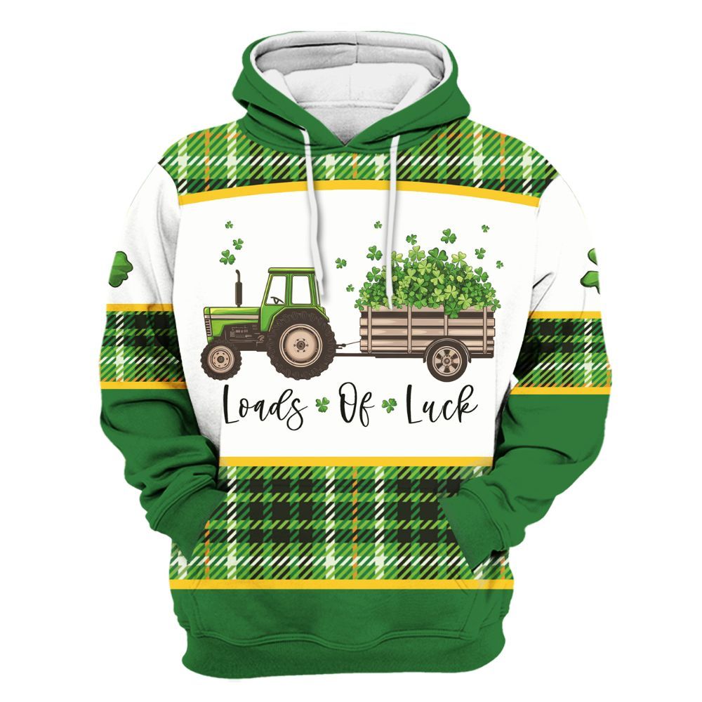 Amare Box Farm Tractor Shirt, Loads Of Luck, Custom Name, Patrick's Day, Tractor Clipart, Gift For Farm Lover, Gift For Patrick's Day Unisex Hoodie