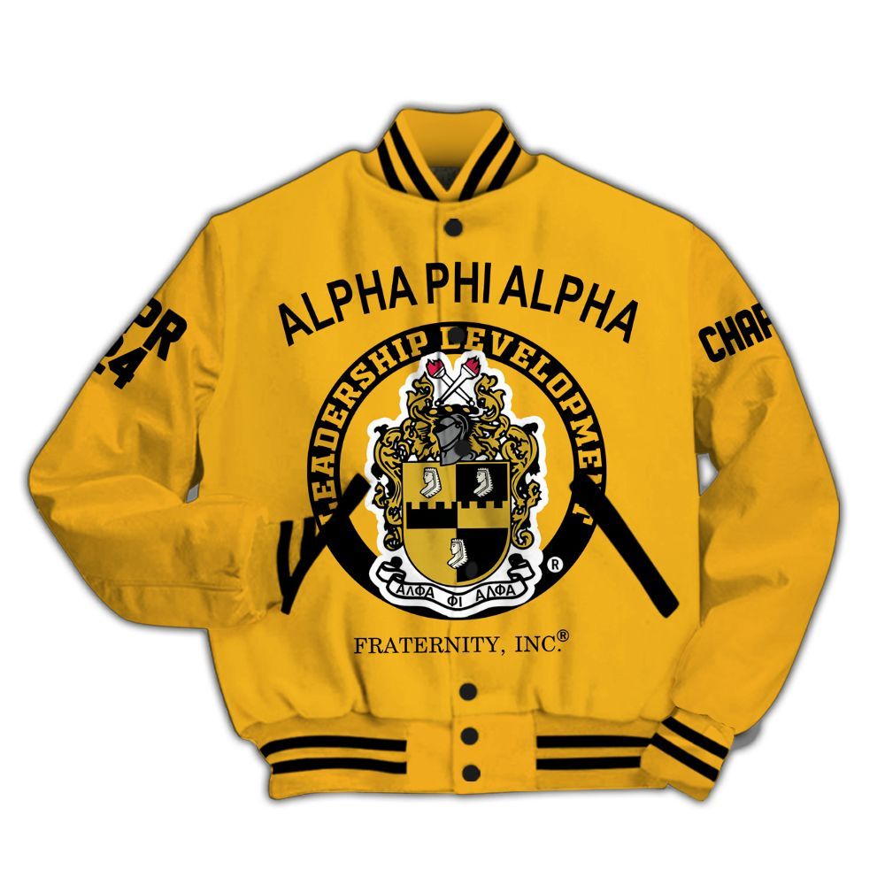 Ireishprint ΑΦΑ Custom Chapter Varsity Jacket, APHIII ΑΦΑ Gold Standard Develop Leaders Fraternity Jacket