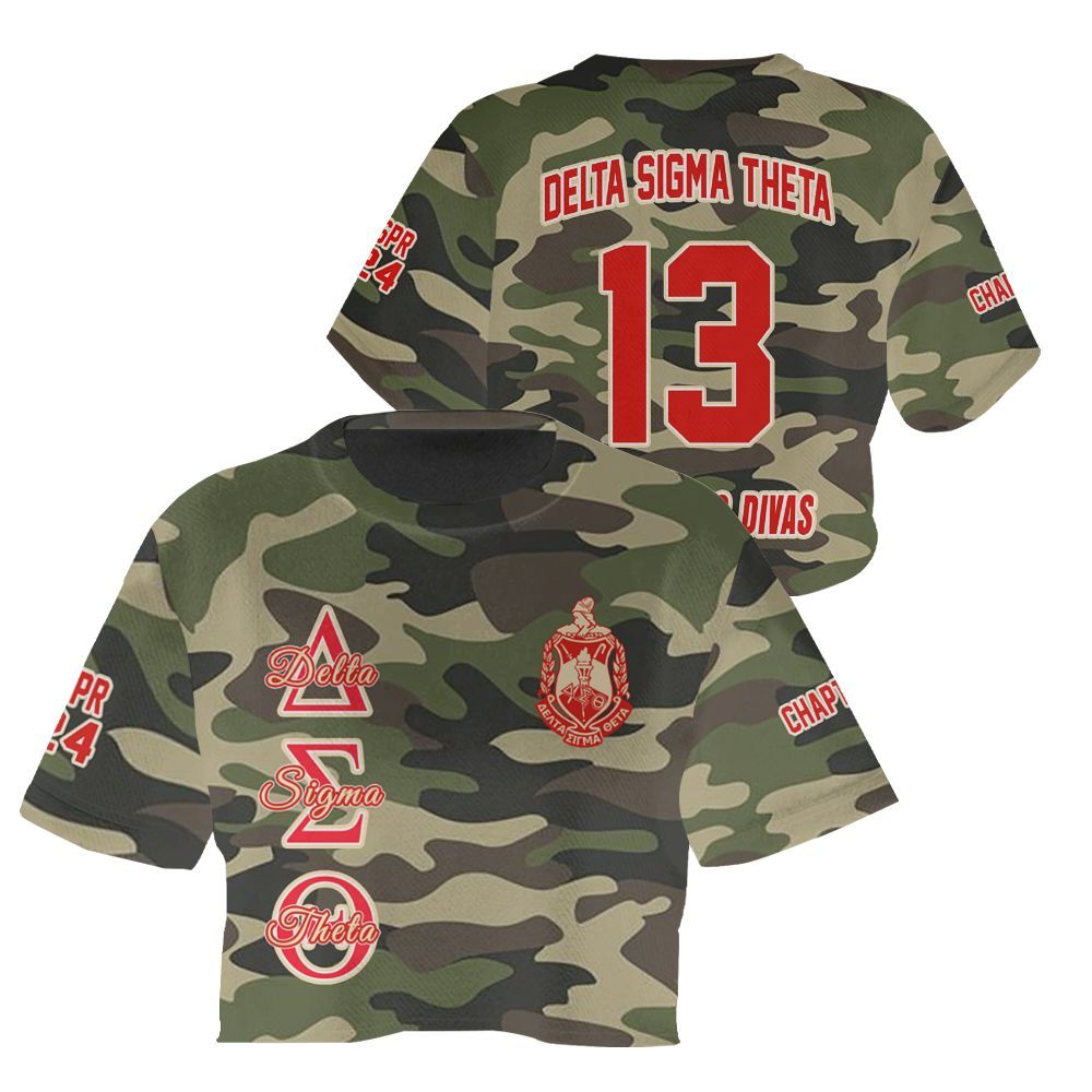 Ireishprint Delta Sigma Theta Custom Chapter Crop Shirt, Personalized Camo Style Delta Sigma Theta Sorority Crop Top 3D