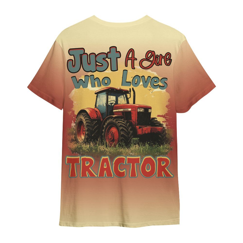 Amare Box Farm Tractor Shirt, Just A Girl Who Love Tractor, Custom Name, Tractor Name, Love Tractor, Vintage Tractor, Girl Tractor, Gift For Farm Lover All Over Print Unisex Shirt