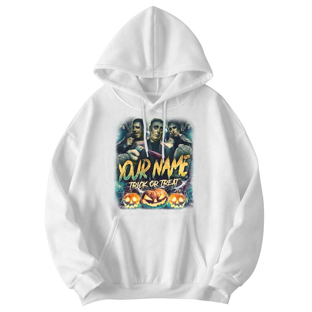 Amare Box Custom Your Own Halloween Bootleg 90s Custom Name, Photo Shirt, Retro Vintage Trick Or Treat Unisex Hoodie