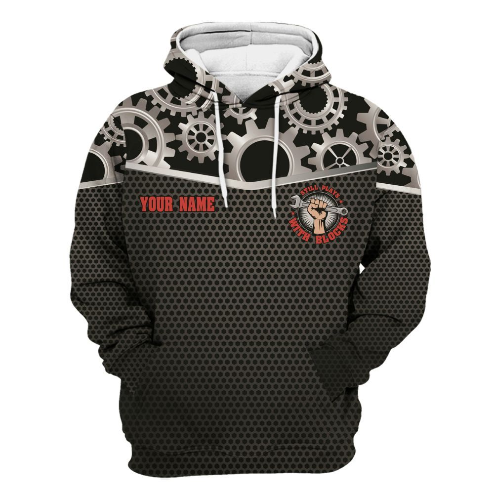 Amare Box Mechanic Shirt, Still Plays With Blocks, Custom Name Shirt, Mechanic Lover, Mechanic Clipart, Gift For Mechanician Unisex Hoodie