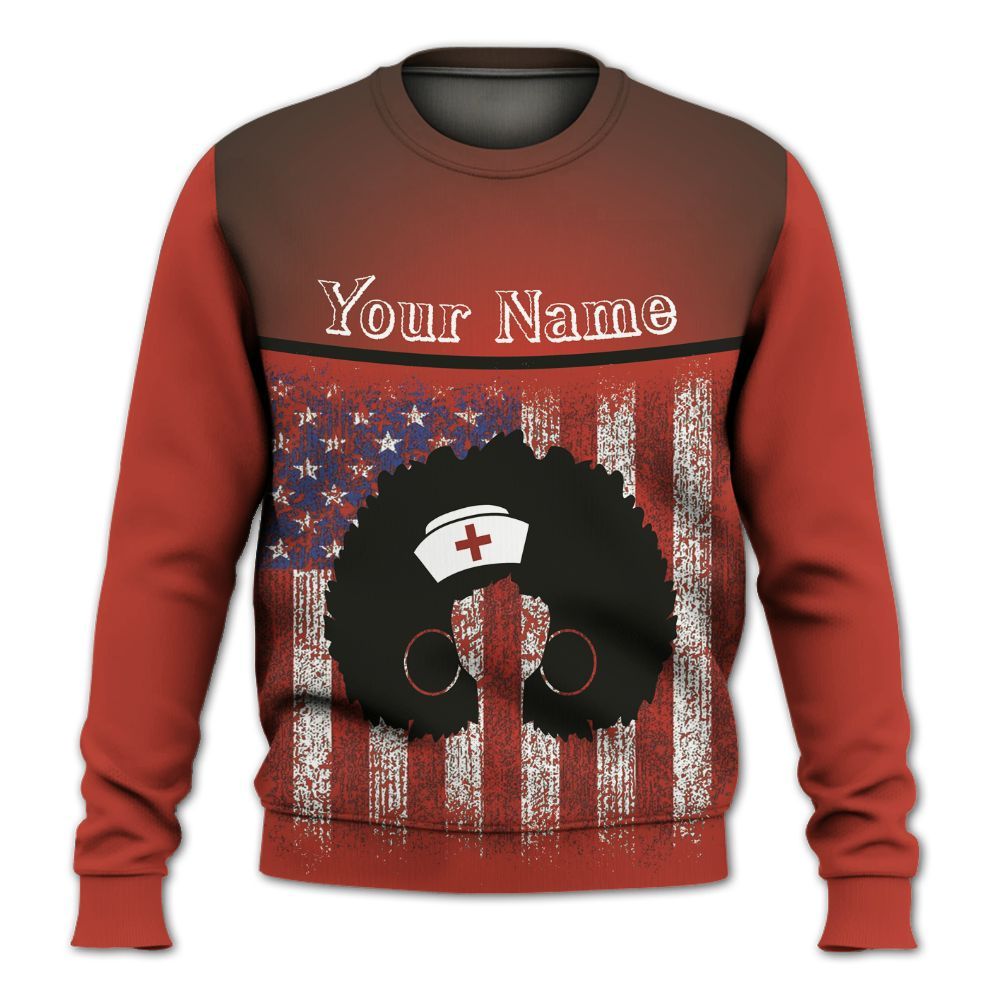 Amare Box Nurse Shirt, Blessed Black Nurse, Custom Name, US Flag Black Nurse, Gift For Black Nurse Knitted Sweater