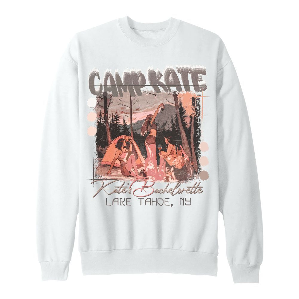 Amare Box Vintage Camp Bachelorette 90s Custom Name, Location Shirt, Party Retro Camping Bachelorette Unisex Sweatshirt