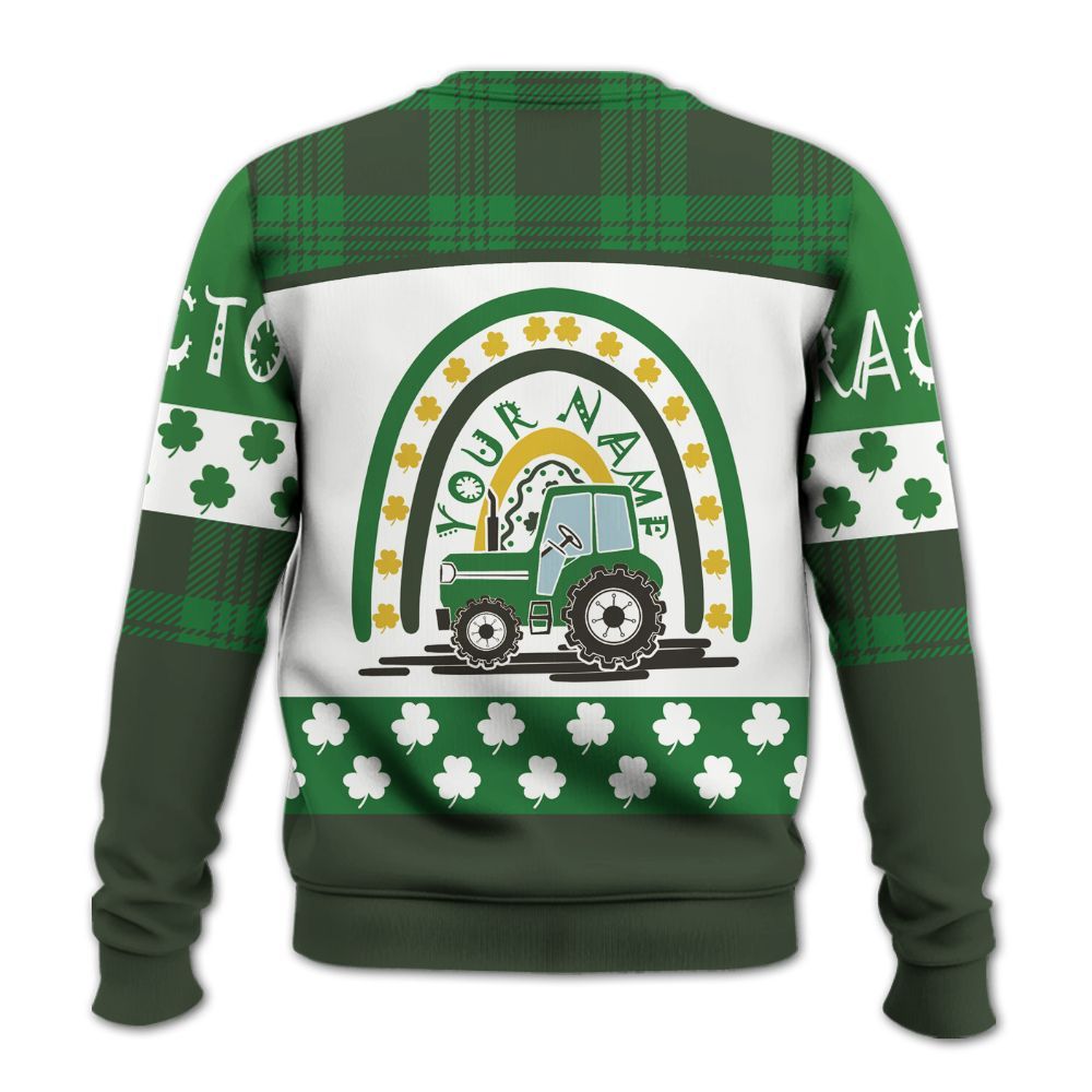 Amare Box Farm Tractor Shirt, Irish Tractors, Custom Name, Patrick's Day, Tractor Clipart, Gift For Farm Lover, Gift For Patrick's Day Knitted Sweater