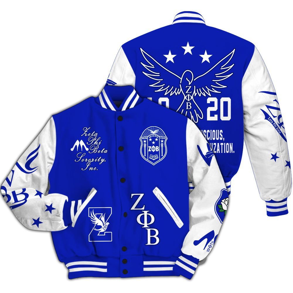 Ireishprint Zeta Phi Beta Varsity Jacket, Zeta Blue Conscious In Community Jacket 1920 Sorority Jacket