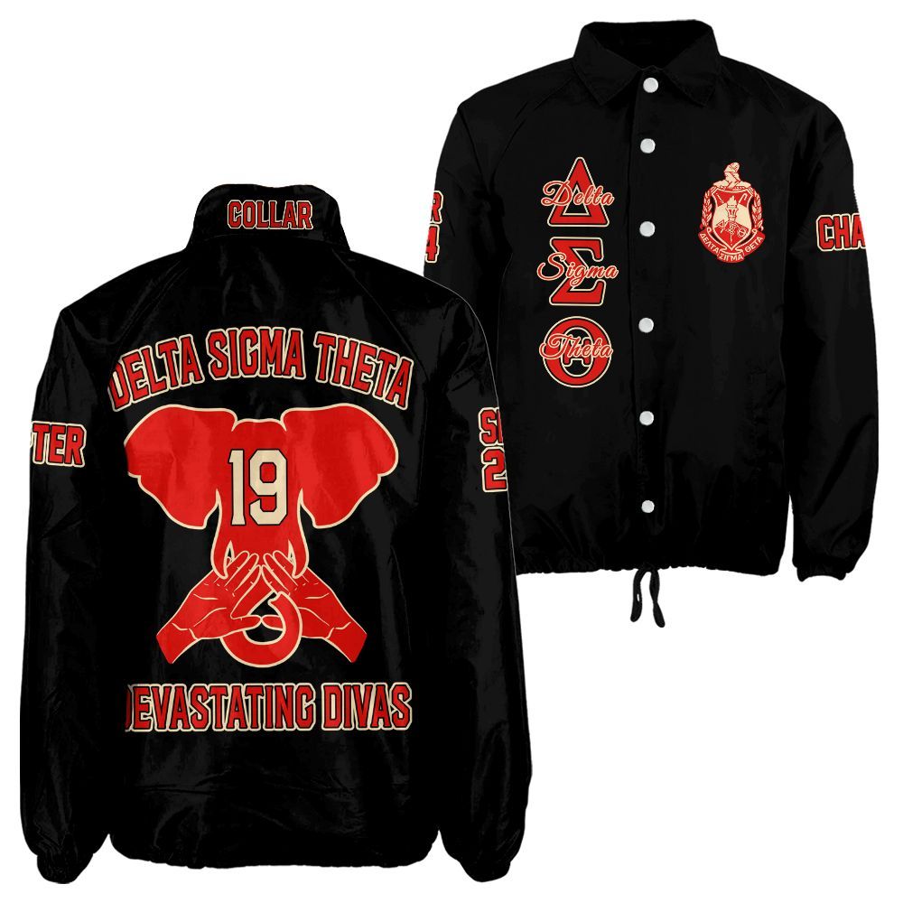 Ireishprint Delta Sigma Theta Custom Chapter Crossing Jacket, Personalized Elephant Hand Sign Black Jacket Delta Sigma Theta Sorority Crossing Jacket