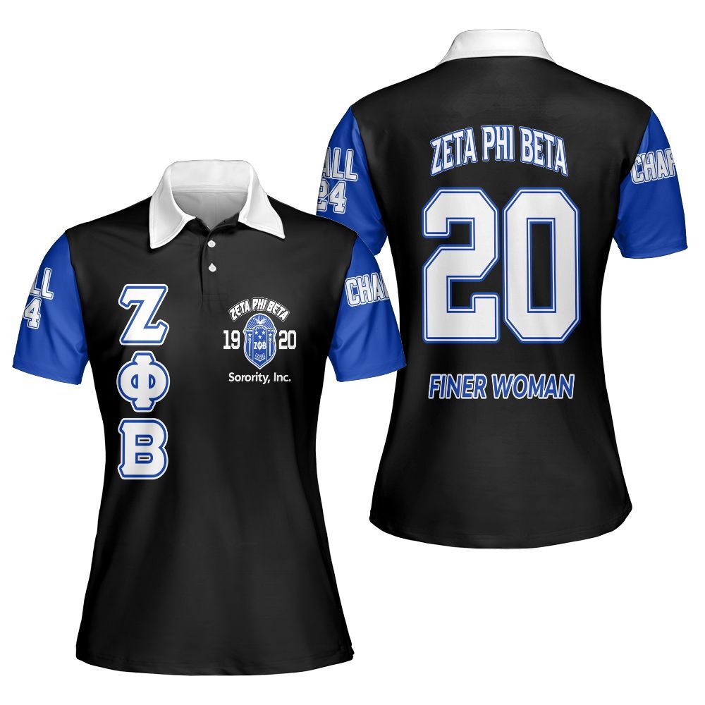 Ireishprint Zeta Phi Beta Custom Chapter Polo Shirt, Personalized Black Jacket Blue Sleeves Z Phi B Jacket 1920 Zeta Phi Beta Sorority Polo Shirt