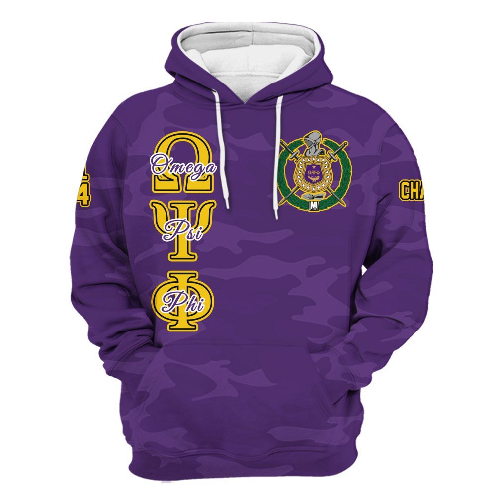 Ireishprint ΩΨΦ Custom Chapter Shirt, Personalized Camo Old Gold Sleeve Shirt ΩΨΦ Fraternity Hoodie