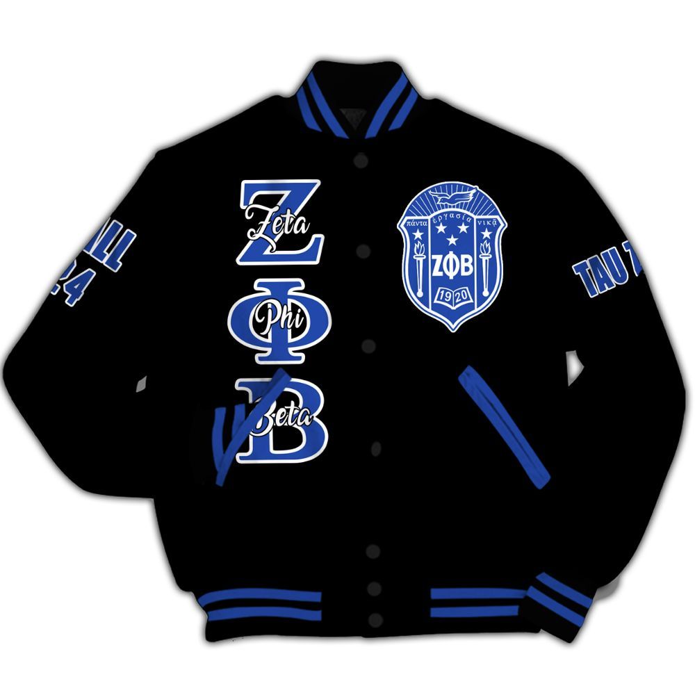 Ireishprint Zeta Phi Beta Custom Chapter Varsity Jacket, Personalized Black Varsity Jacket Zeta Phi Beta Sorority Jacket