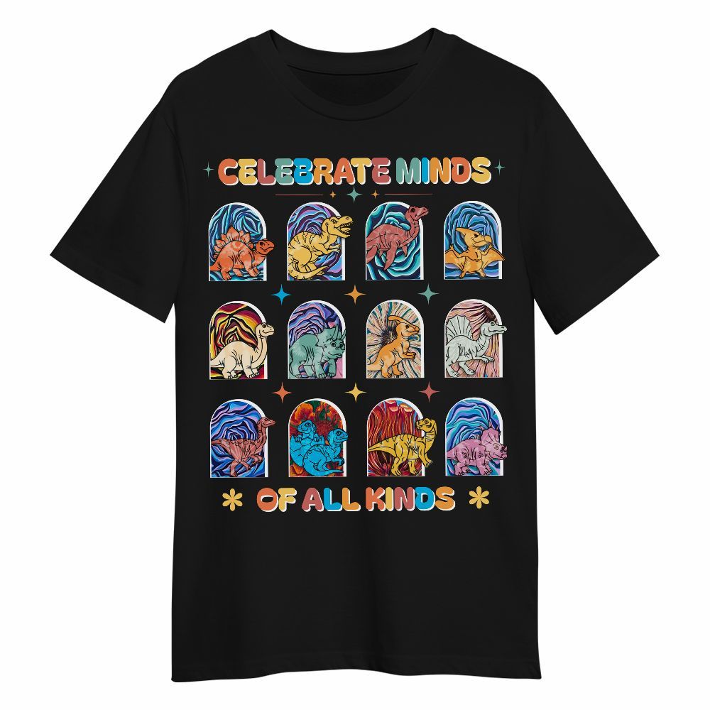 Amare Box Celebrate Minds Of All Kinds Autism Awareness Shirt, Bcba Team Day Of School Dinosaur Unisex Shirt