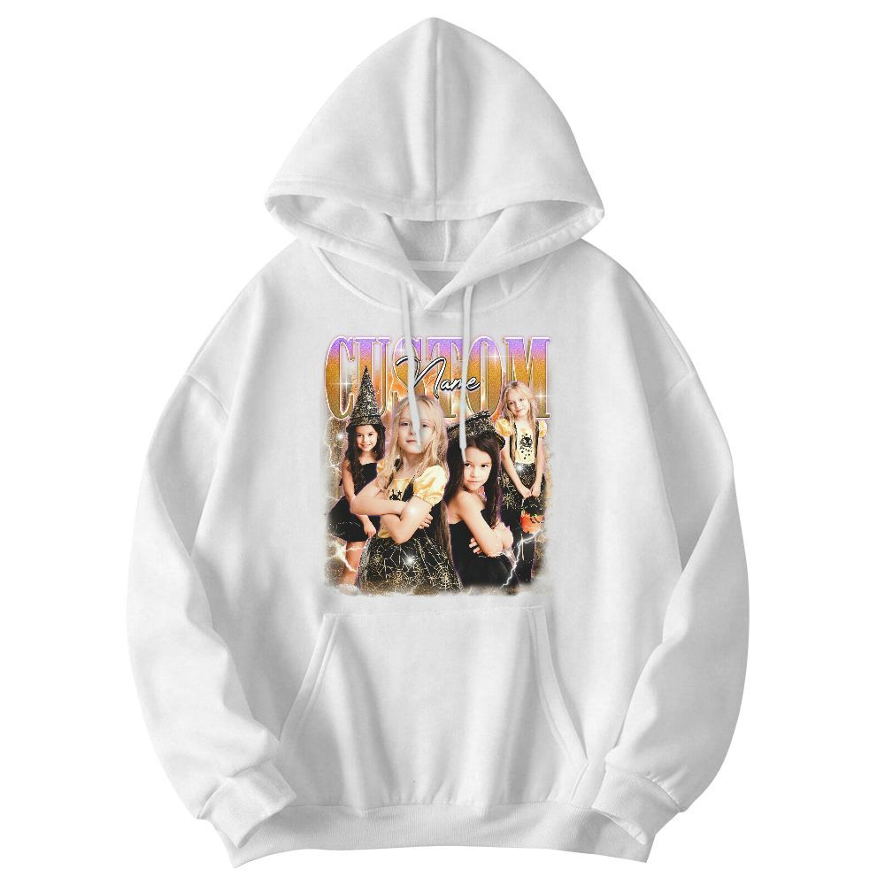 Amare Box Custom Your Own Halloween Bootleg 90s Custom Name, Photo Shirt, Retro Vintage Halloween Girl Unisex Hoodie