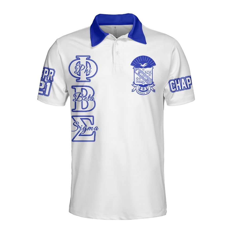 Ireishprint Phi Beta Sigma Custom Chapter Polo Shirt, Personalized White Polo Shirt Phi Beta Sigma Fraternity Polo Shirt