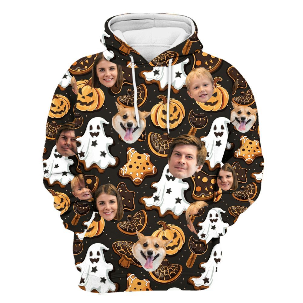 Amare Box Custom Face Halloween Hawaii Shirt, Magic Cookie Pumkin With Ghost, The Horror Candy Halloween Spooky Unisex Hoodie