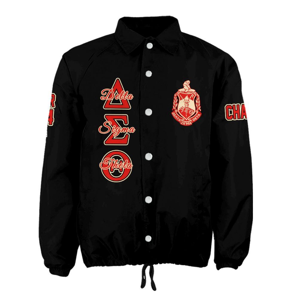 Ireishprint Delta Sigma Theta Custom Chapter Crossing Jacket, Personalized Elephant Hand Sign Black Jacket Delta Sigma Theta Sorority Crossing Jacket
