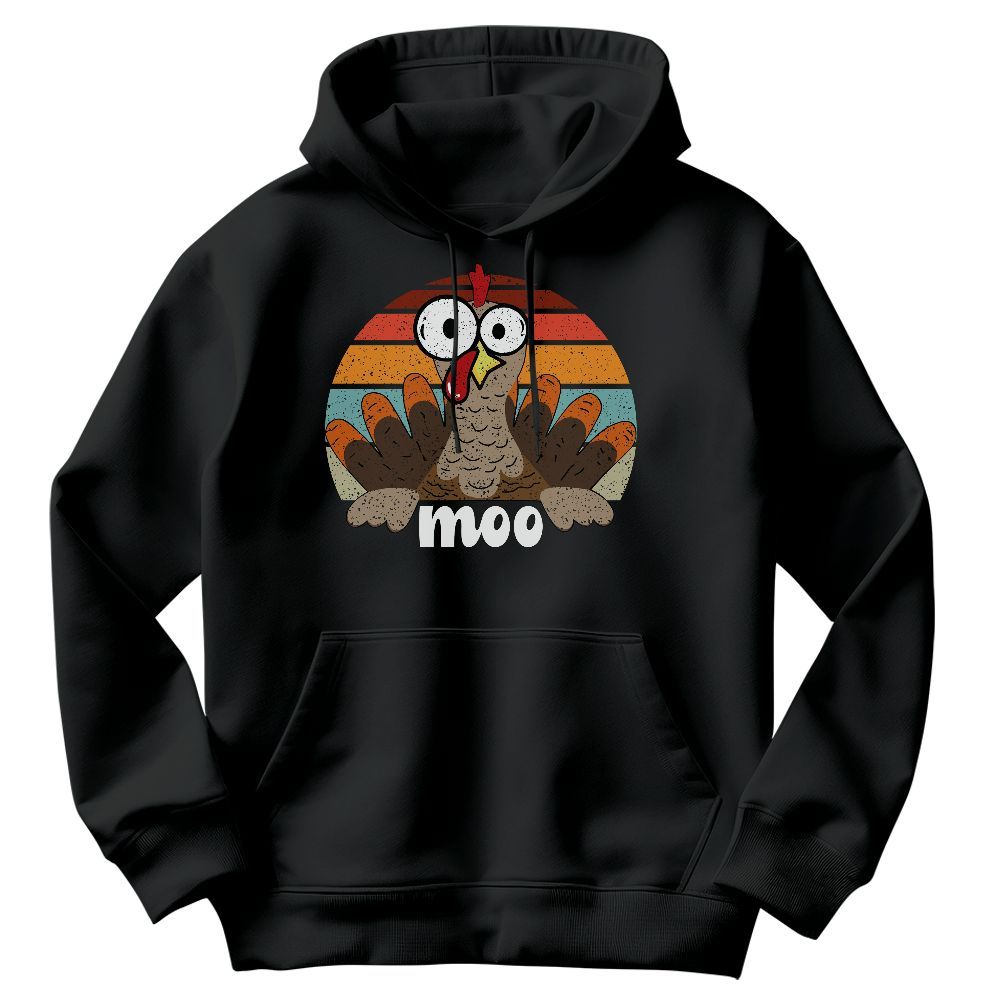 Amare Box Thanksgiving Turkey Shirt, Retro Funny Turkey Moo Fake Cow Design Gift For Fan Unisex Hoodie