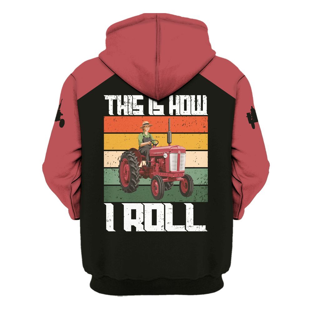 Amare Box Farm Tractor Shirt, This Is How I Roll, Custom Name, Woman Driving Tractor, Vintage Tractor, Gift For Farmer Woman Unisex Hoodie