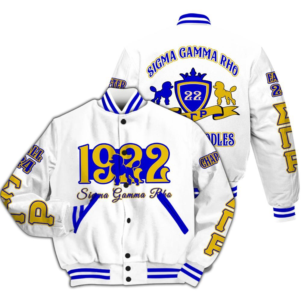 Ireishprint Sigma Gamma Rho Custom Chapter Varsity Jacket, Personalized Sigma Gamma Rho Poodle Varsity Jacket Sorority Jacket