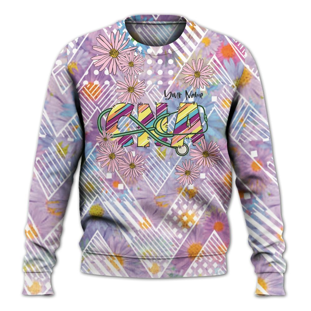 Amare Box Nurse Shirt, It Take Lots Of Sparkle To Be A CNA, Custom Name Shirt, CNA Stuff, Flower Clipart, Gift For CNA Knitted Sweater