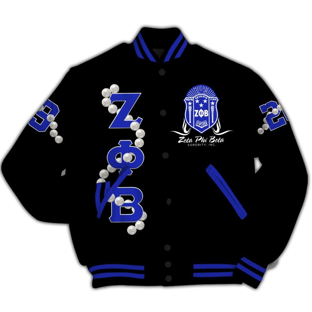 Ireishprint Zeta Phi Beta Varsity Jacket, Z Phi B Pearl Girls Black Varsity Jacket 1920 Zeta Phi Beta Sorority Jacket