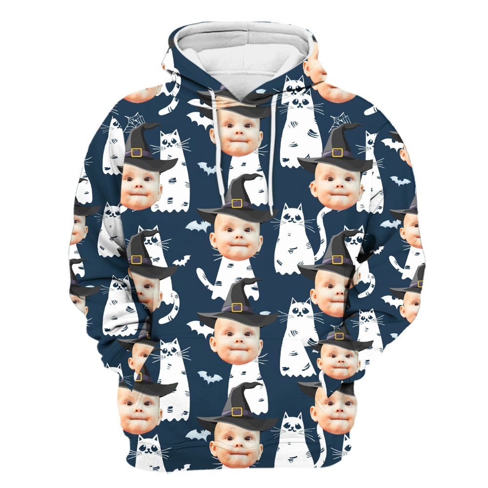 Amare Box Custom Face Photo Halloween Hawaiian Shirt, Halloween Family Party Unisex Hoodie