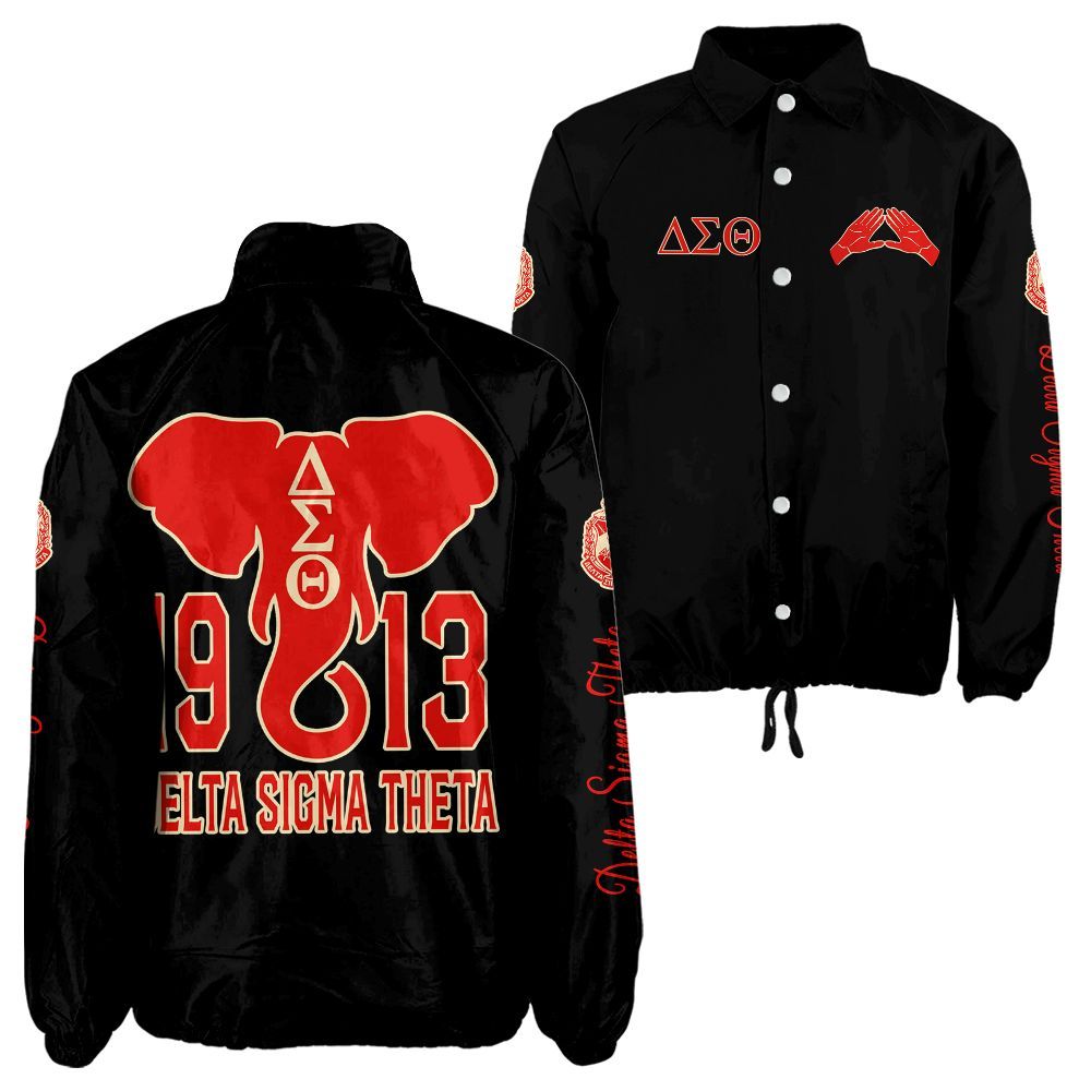 Ireishprint Delta Sigma Theta Crossing Jacket, Delta Elephant Hand Sign Black Jacket Delta Sigma Theta Sorority Crossing Jacket