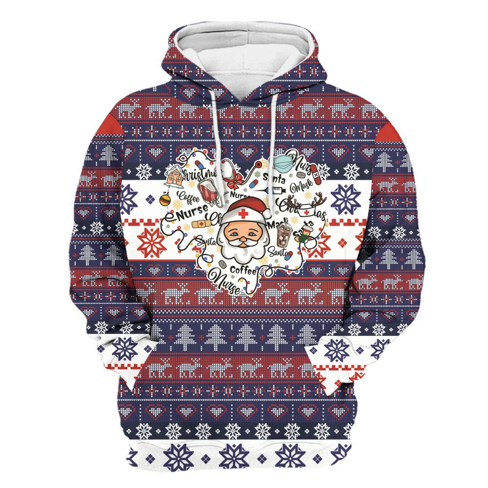 Amare Box Nurse Santa Ugly Christmas, Nurse Doodle, Nurse Xmas, Gift For Nurse Unisex Hoodie
