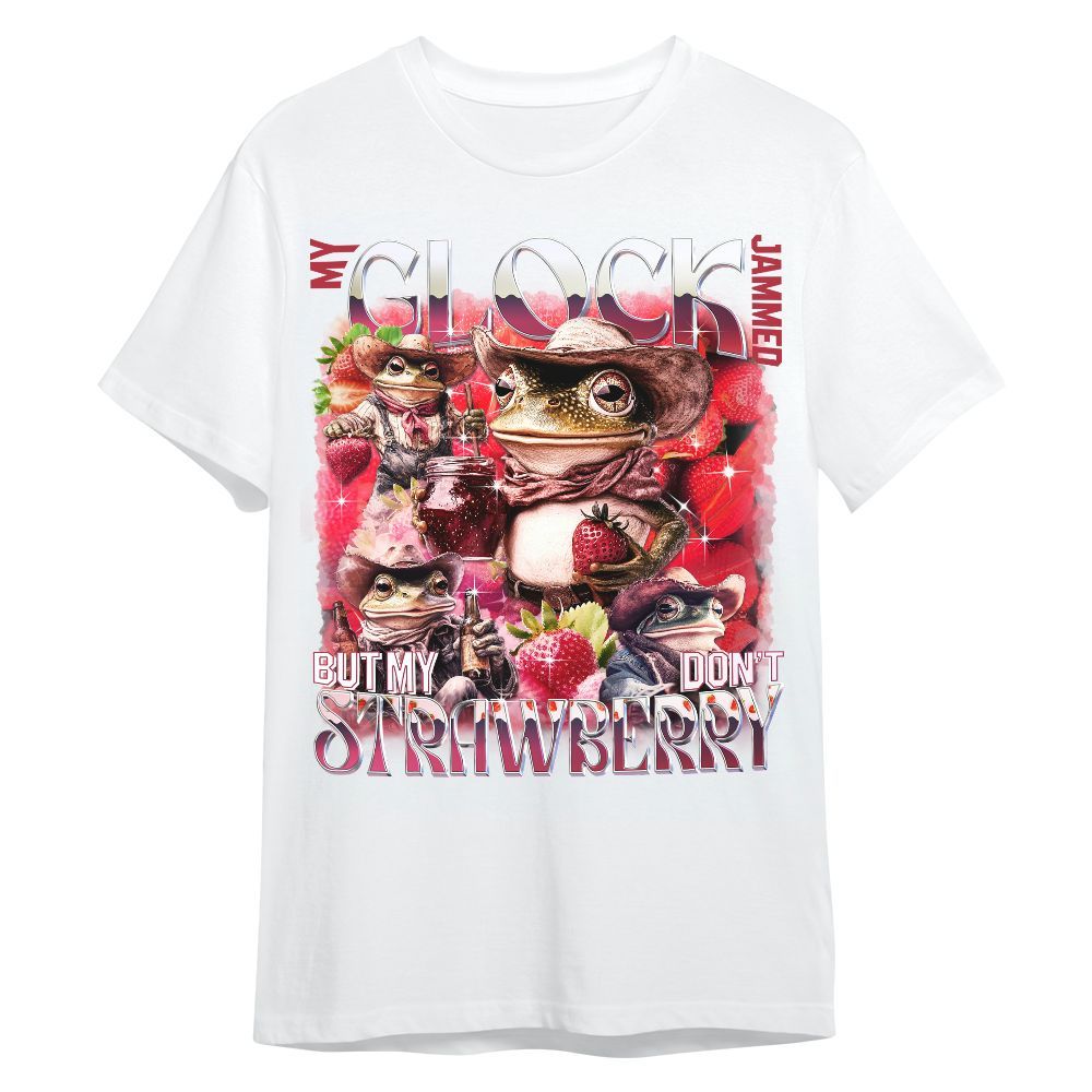Amare Box Retro My Glock Jammed But My Strawberry Dont Meme Shirt, Funny Cowboy Frog West Country Cute Unisex Shirt