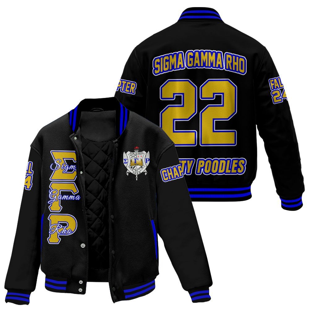 Ireishprint Sigma Gamma Rho Custom Chapter Stitched Jacket, Personalized Black Sigma Gamma Rho Sorority Embroidered Jacket