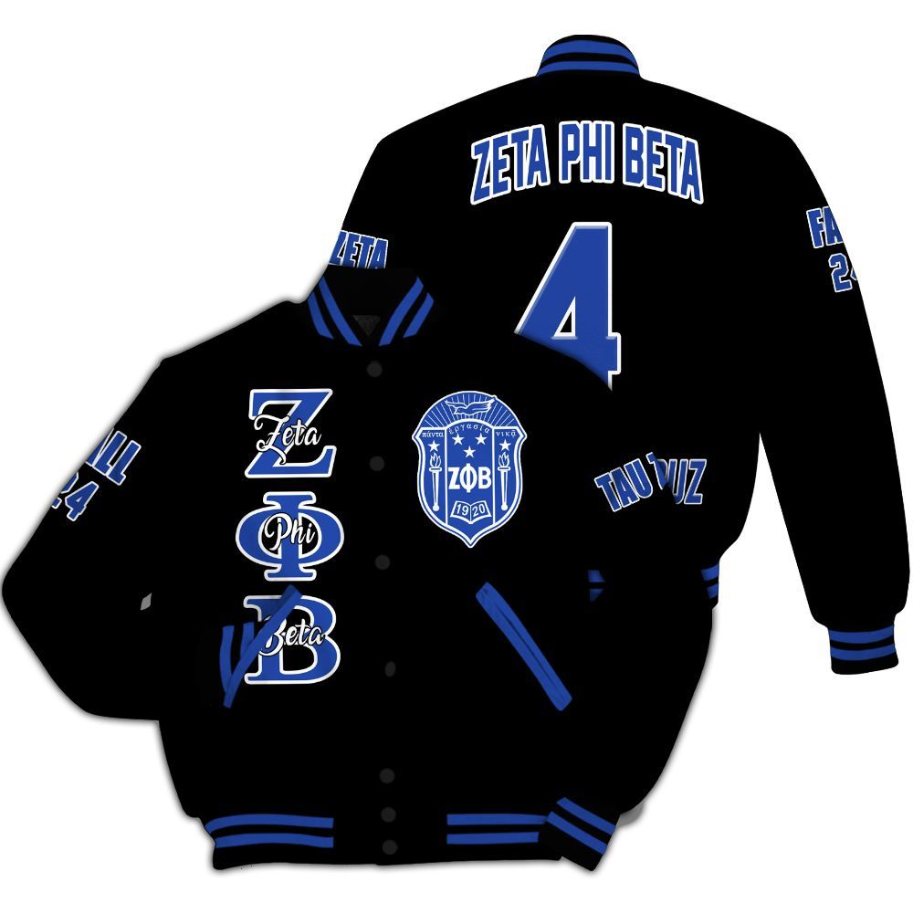 Ireishprint Zeta Phi Beta Custom Chapter Varsity Jacket, Personalized Black Varsity Jacket Zeta Phi Beta Sorority Jacket