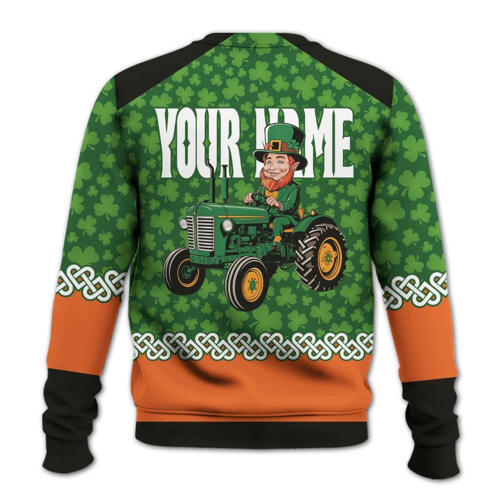 Amare Box Farm Tractor Shirt, Leprechaun Farmer On A Tractor, Custom Name, St Patricks Day, Gift For St Patricks Day Knitted Sweater