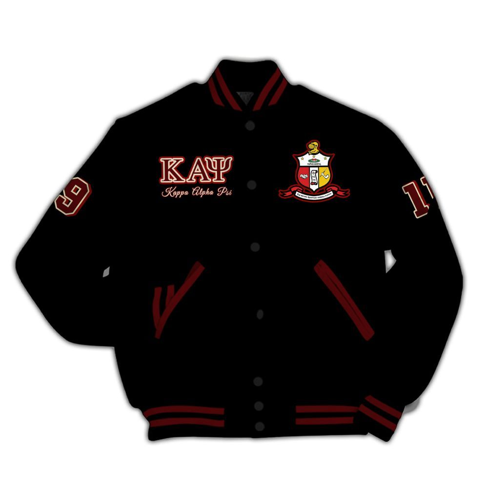 Ireishprint ΚΑΨ Varsity Jacket, Hand Sign Black Varsity Jacket ΚΑΨ Fraternity Jacket